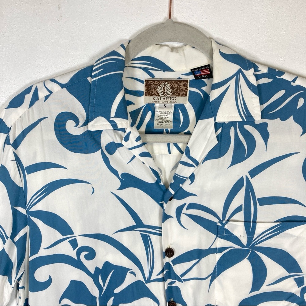 Kalaheo Hawaiian Aloha Shirt Small Reverse Print USA Palm Flowers Leaves Floral - Picture 2 of 15